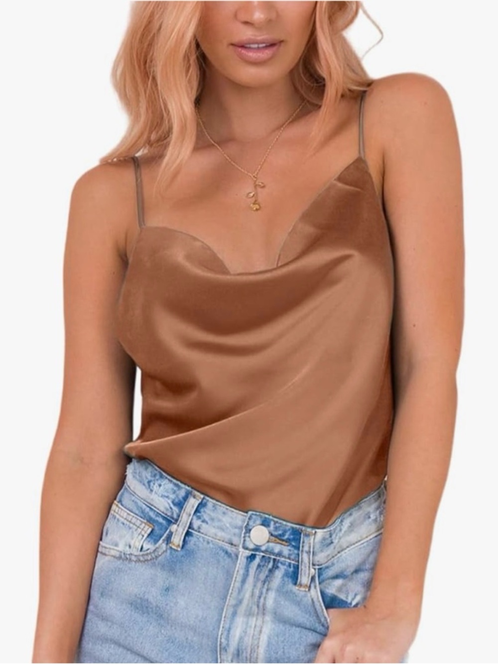 Miessial Women's Spaghetti Straps V Neck Satin Camisole